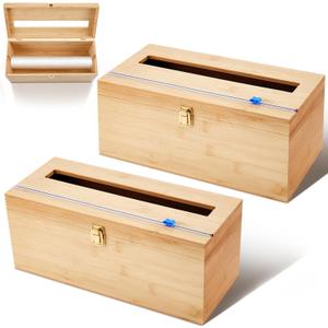 2 Pack 12 Inch Extra Large Foil and Plastic Wrap Organizer with Cutter, Bamboo Wrap Organizer Holder Holds 3000ft Film Rolls or 500ft-1000ft Foil Rolls for Restaurant Kitchen Food Service