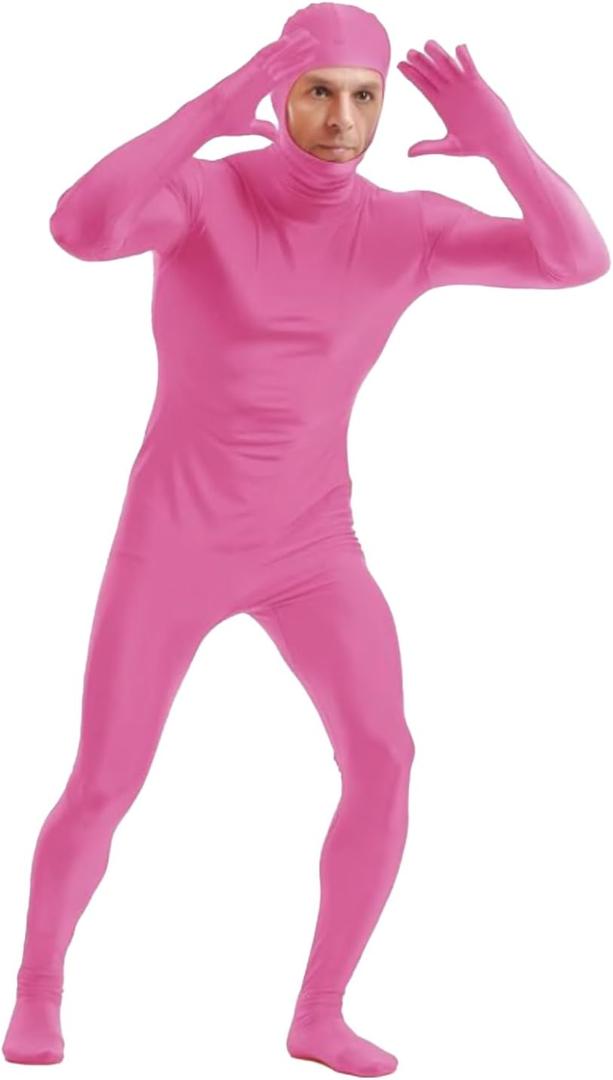 Men's and Women's Spandex Open Face Full Body Zentai Costume Bodysuit Halloween Cosplay Body Suit (Adults-MHeight:(63-67Inch), Hot Pink)