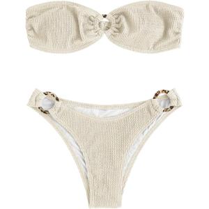 ZAFUL O Ring Bandeau Bikini Sets for Women Sexy Strapless Swimsuits 2 Piece High Cut Bathing Suit (Small)