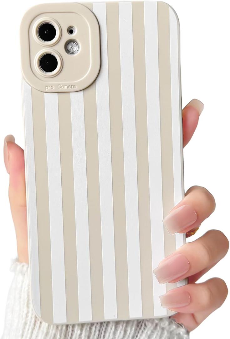 NITITOP Compatible with iPhone 11 Case Cute Stylish Line Stripe Pattern Design for Women Girls Soft TPU Shockproof Full Camera Protective Phone Cover - White