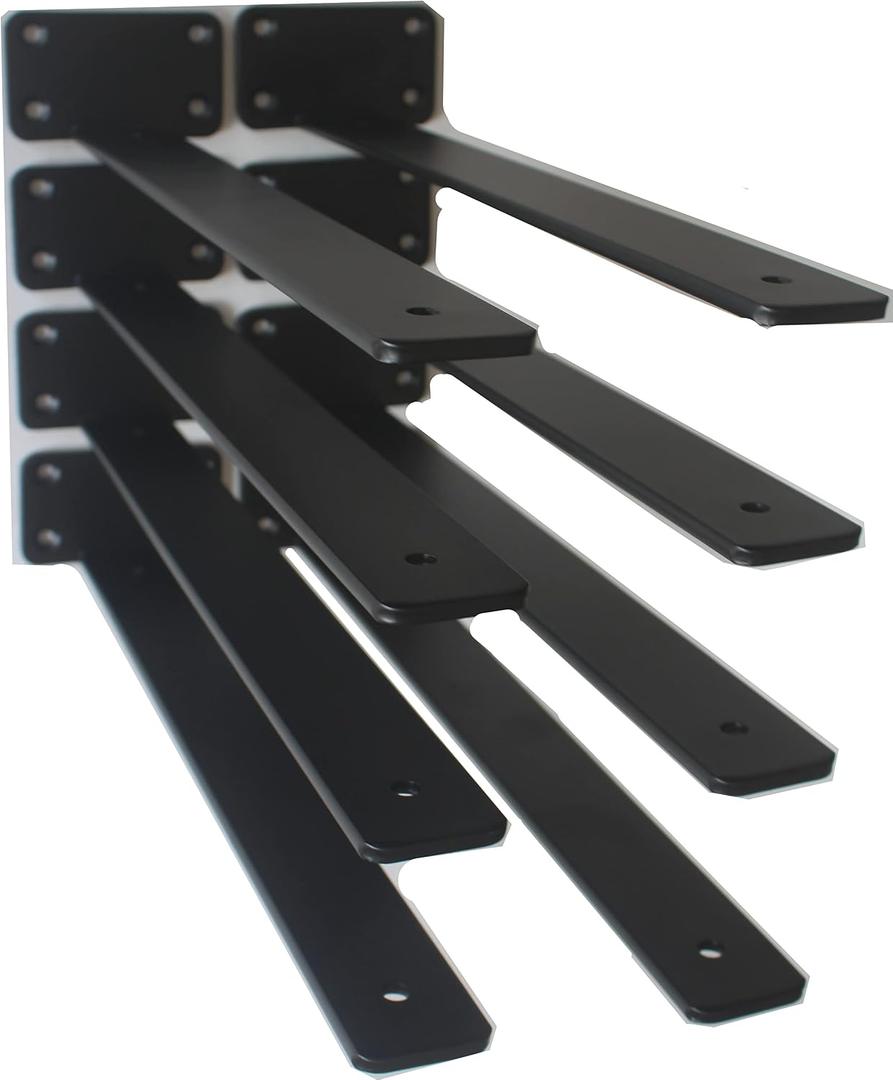 8 Pack - 14 inch Black Hidden L Shelf Bracket (1/5 Inch Thicked) Iron Floating Shelf Brackets Rustic Industrial Metal Brackets for Shelf Support
