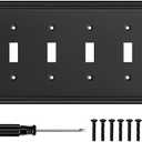 Black Modern Decorative Wall Plate Light Switch Cover Decorator Outlet Covers Rocker Switch Plates Bamboo Fiber Material Wall Plates for Kitchen Bathroom (4 Gang Quad Toggle-1 Pack)