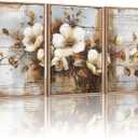 YCJKJDZ Framed Dark Floral Canvas Wall Art Set of 3, Neutral Fall Plant Bohemian Vintage Moody Flower Wall Decor Artwork for Farmhouse Bedroom Living Room Office, 20x30 inches, 20"x30" Framed Nature