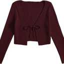 Floerns Women's Tie Front Long Sleeve Rib Knit Shrug Sweaters Cardigan Crop Top M