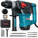 ENEACRO 1-1/4 Inch SDS-Plus 12.5 Amp Heavy Duty Rotary Hammer Drill, Safety Clutch 3 Functions with Vibration Control Including Grease, Chisels and Drill Bits with Case