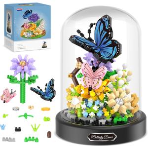 Flower Bouquet Building Kit, 530 Pcs Butterfly and Flowers Mini Bricks Building Blocks Sets, Valentines Day Gifts for Her Him Valentine's Day Gifts for Her Mom Women Girlfriends (Butterfly)