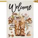 Welcome Fall House Flags for Outdoor Decoration, Thanksgiving Boots with Maple Leaves Flowers Large Yard Flag, Decorative Autumn Seasonal Farmhouse Holiday Outside Decor 28x40 Inch Vertical Double