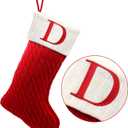 ZOEA 20 Inches Christmas Stockings with Initials, Large Embroidered Letter Knit Christmas Stocking for Family Holiday Decorations and Xmas Gift (D, Red)
