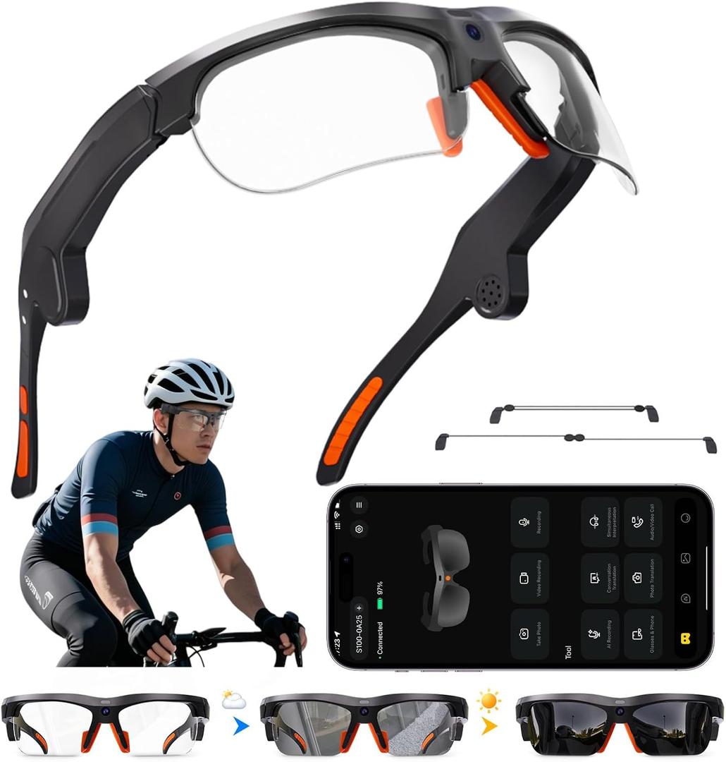 AI Smart Glasses - 2026 Upgrade with 20MP Camera, AI Voice Assistant & Real-World Recognition, EIS Anti-Bluetooth Audio Sunglasses, Sports Camera Glasses for Men and Women (Photochromic Lenses)