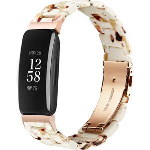 Compatible with Fitbit Inspire 2 /Inspire HR/Inspire bands Women, Stylish Resin Watch Bracelet Replacement Bands for Adjustable Wristband for Fitbit Inspire Accssorises (Nougat White)