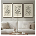 Framed Vintage Botanical Wall Art, 3 Piece Neutral Floral Plants Canvas Painting Prints Artwork for Living Room, Rustic Flowers Pictures for Farmhouse Bedroom Kitchen Dining Room Home Decor, 16x24