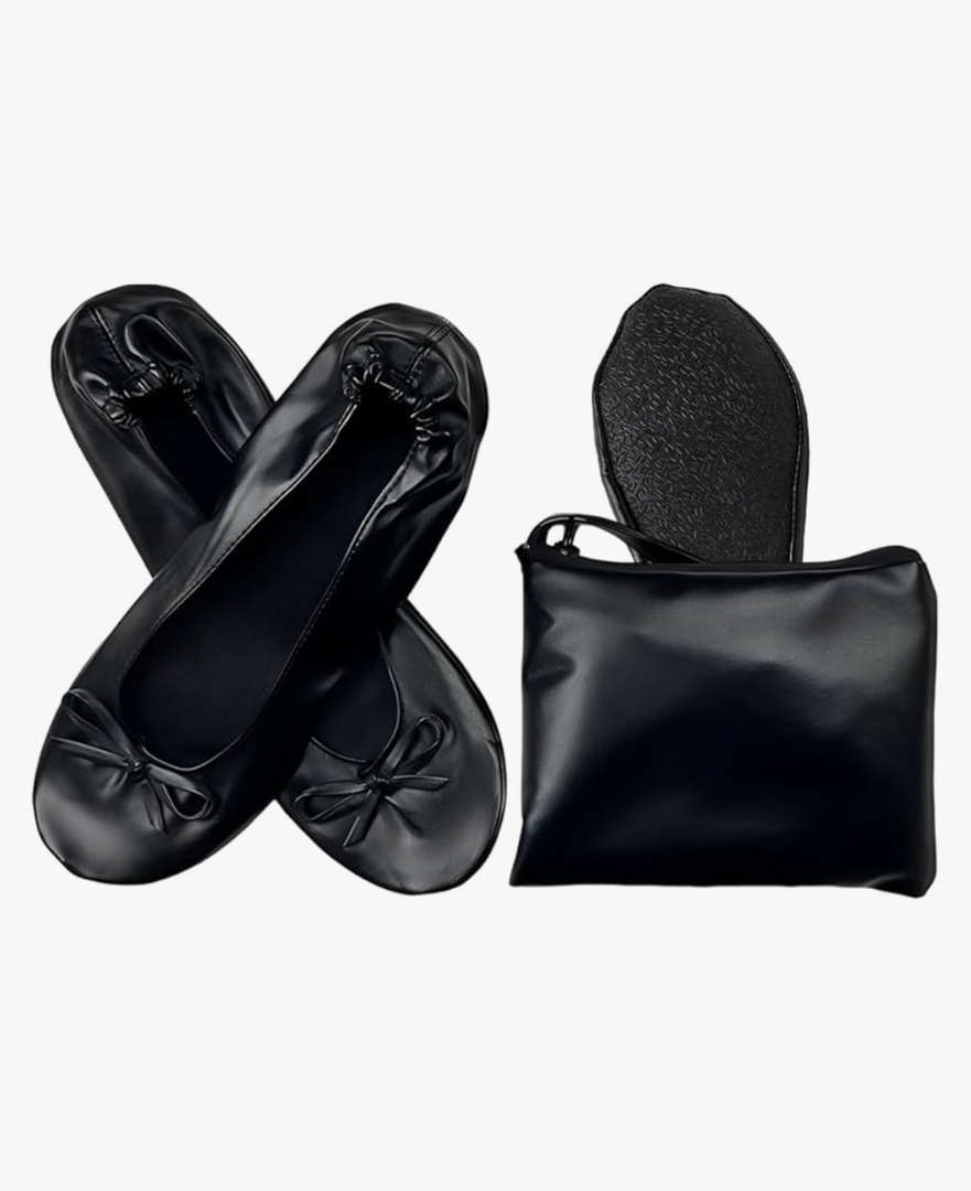 Women's Foldable Ballet Flats, Portable Roll Up Shoes with Zipper Pouch, Comfortable & Non-Slip, Perfect for Weddings, Office, 10 in L