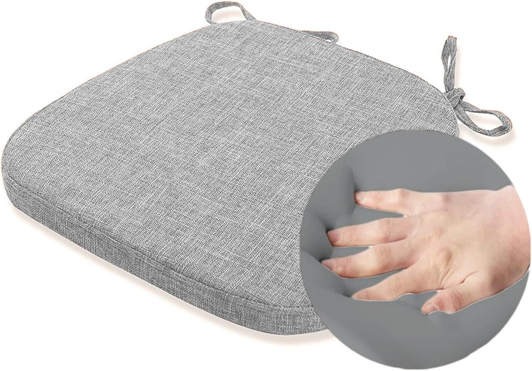 KGPLOME Dining Room Chair Cushions with Ties - Memory Foam No Slip Seat Cushion and Kitchen Chair Pad with Machine Washable Cover [16.5 X 16.2 Inches] -Light Gray