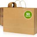 Tobvory Paper Bags With Handles, 50 Pcs Kraft Paper Bags 16x6x12 Inches Brown Bulk, Large Recycled Paper Bag, Shopping/Gift/Retail Bag For Small Business Grocery
