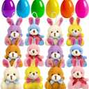 Abakuku 12 Pcs Prefilled Easter Eggs Plush Toy, 2.35in Bright Colorful Eggs Prefilled with Variety Plush Bunnies Easter Basket Stuffers Party Favors Gift Bags
