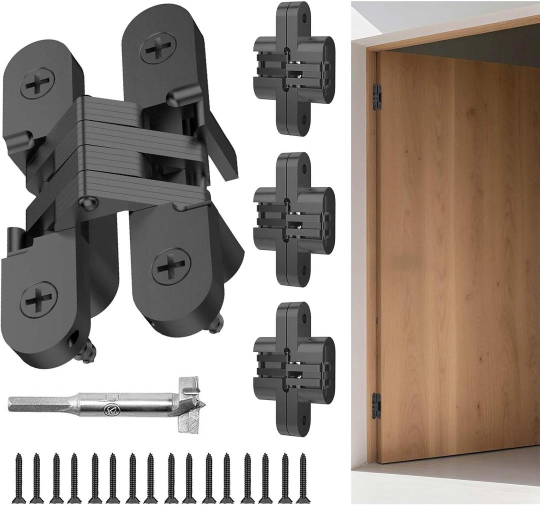 Invisible Hinges for Cabinet Doors - Completely Hidden 180Hinges,Concealed and Smooth Quiet Close(Black,0.51"-2.36",4Pack)