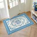 SOULFUL Medium Pile 2x3 Entryway Rug - Cozy Soft Underfoot Small Area Rug - Blue Boho Floral - Washable Non-Slip - Perfect for Hallway Kitchen Bedroom Bathroom Indoor Entrance (Pack of 2)