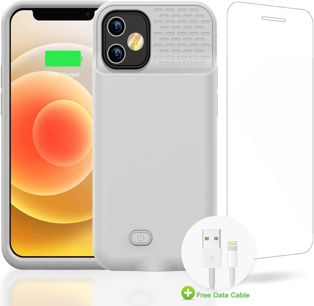 GIN FOXI Battery Case for iPhone 12 Pro Max, Real 7000mAh Ultra-Slim Battery Charging Case Rechargeable Anti-Fall Protection Extended Charger Cover for iPhone 12 Pro Max Battery Case(6.7 inch) Gray