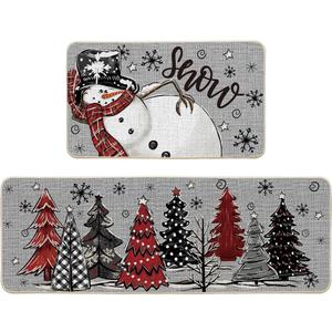 Artoid Mode Grey Snowman Xmas Tree Snowflake Let It Snow Christmas Kitchen Mats Set of 2, Winter Home Decor Low-Profile Kitchen Rugs for Floor - 17x29 and 17x47 Inch