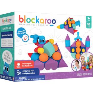 Blockaroo Magnetic Foam Building Blocks - 50-Piece Set, Bath Toys for Toddlers, Preschool Toys, Bathtub Toys, Sensory Toys, Blocks for Toddlers 3-5, Engineering Toys for Kids 3-5, Bath Blocks