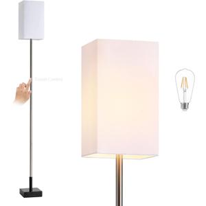 FIGDIFOR Floor Lamp, 3-Way Touch Control Dimmable Standing Lamp with Sturdy Marble Base, Brushed Nickel Touch Floor Lamp Tall Lamp with Square Linen Shade for Living Room, Bedroom, LED Bulb Included