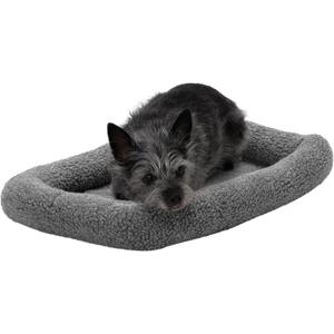 Furhaven Dog Bed for Extra Small Dogs & Indoor Cats, 100% Washable, Sized to Fit Crates - Sherpa Fleece Bolster Crate Pad - Gray, Extra Small