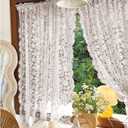 2 Panels White Vintage Lace Curtains French Gauze Embroidered Tulle Sheer Scalloped Curtain for Bedroom Living Room Floral Light Filtering Rod Pocket 51W x 79L