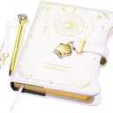 Diary with Lock and Keys for Girls Gift Ideas, 360 Gold Edged Pages Journal for Women, B6 Refillable Notebook for Writing with Pen and Bookmark (Astro White)
