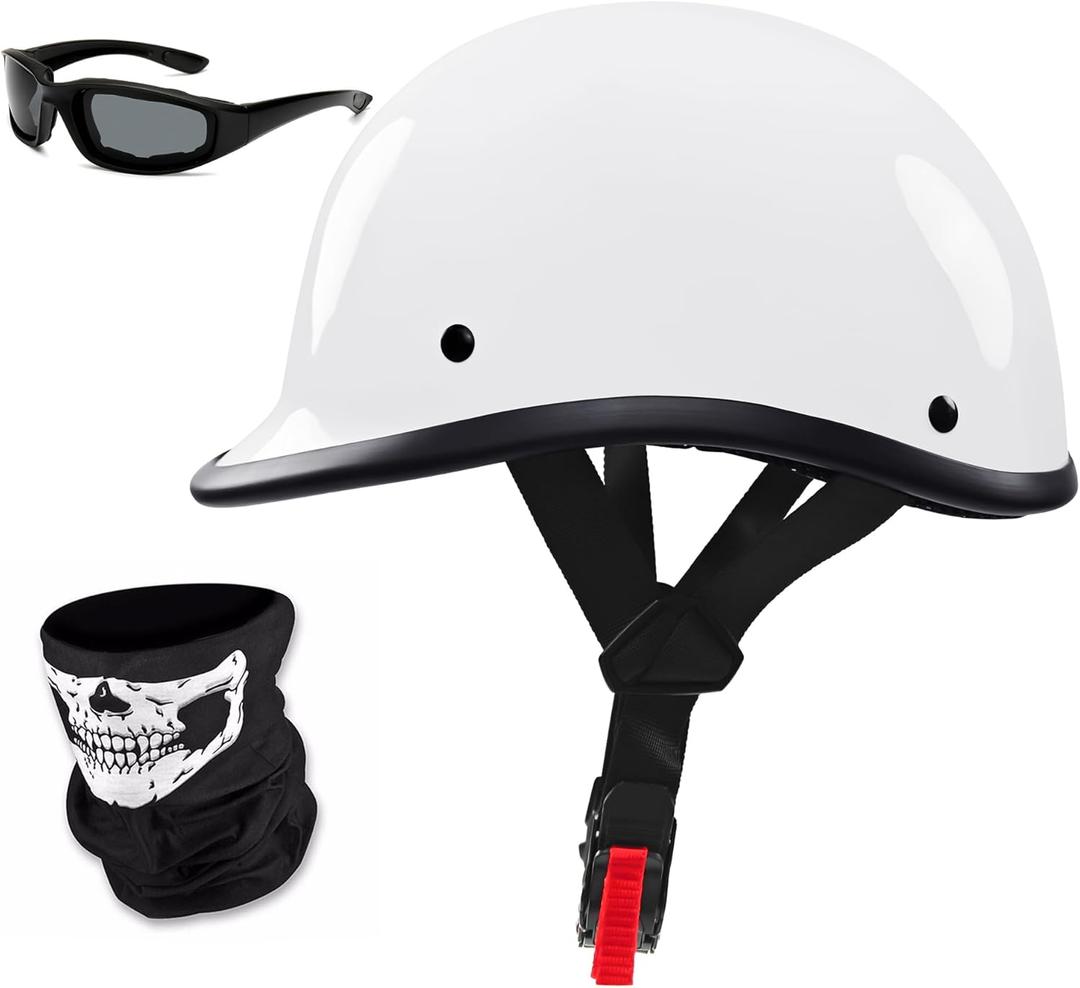 Motorcycle Half Helmet,DOT Approved Vintage Shell Open Face Unisex-Adult Helmet for Motorcycle Scooter Moped Street Cruiser (Medium, White)