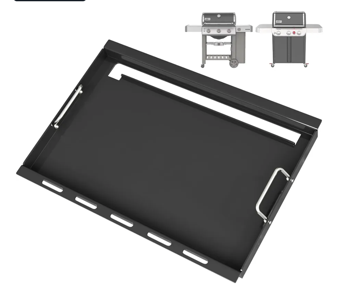 6788 Full Size Griddle Insert with Handles for Weber Genesis II 300 Series Gas Grills, Carbon Steel Grill Griddle Replacement for Weber GS4 Genesis II E310 E315 E325 E330 E335 S310 S335, 66802 66095