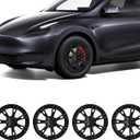 Wheel Covers for Tesla Model Y Wheel Covers, 19 Inch Wheel Cover Hubcaps Compatible with Tesla Model Y 2024 2023 2022 2021 Black Hubcaps4 Pcs (Style A)