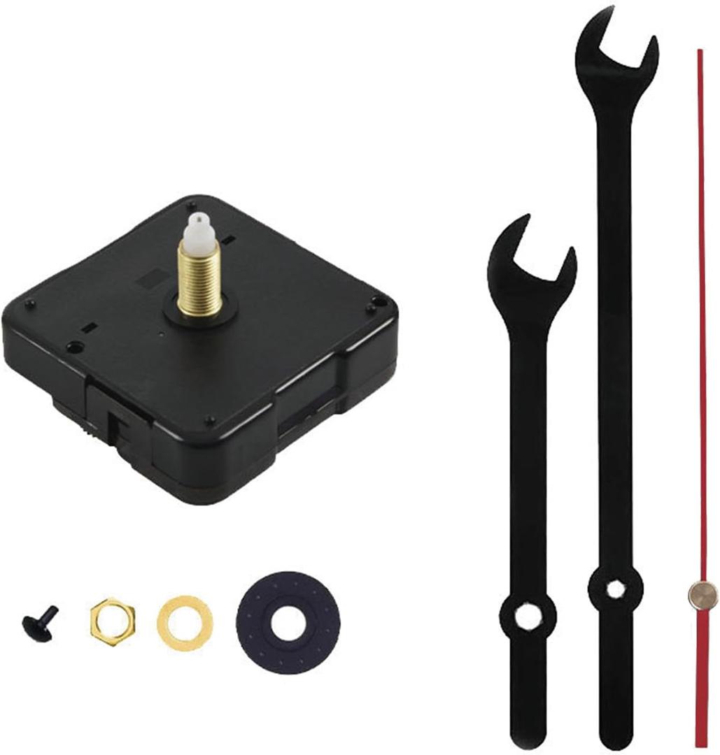 Wall Clock Mechanism Replacement,Creative Wrench Shpaed Clock Hands and Motor Kit - Clock Parts Battery Operated Kit DIY Clock Making Kit (Red)
