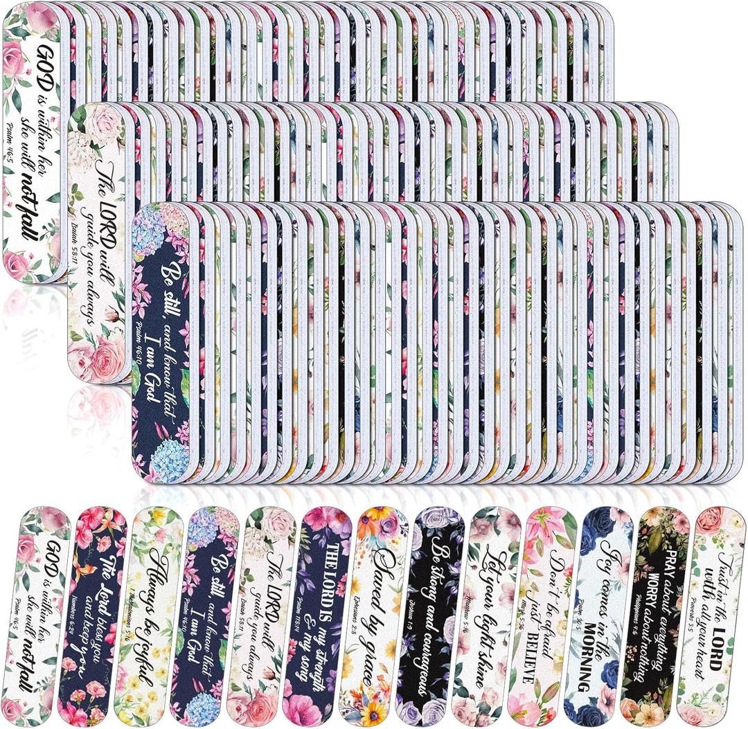 200 Pcs Christian Bible Verse Nail Files Gift for Women Religious Scripture Nail Emery Boards Colorful Floral Buffering Files Scripture Manicure Tools Easter VBS Gift(Bible Gentle Style)