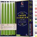 Natural Green 10 Inch Taper Candles - Pack of 12 Premium Unscented, Dripless & Smokeless Hand-Dipped Candles for Birthday, Wedding or Dinner Decorations and Formal Candlelighting