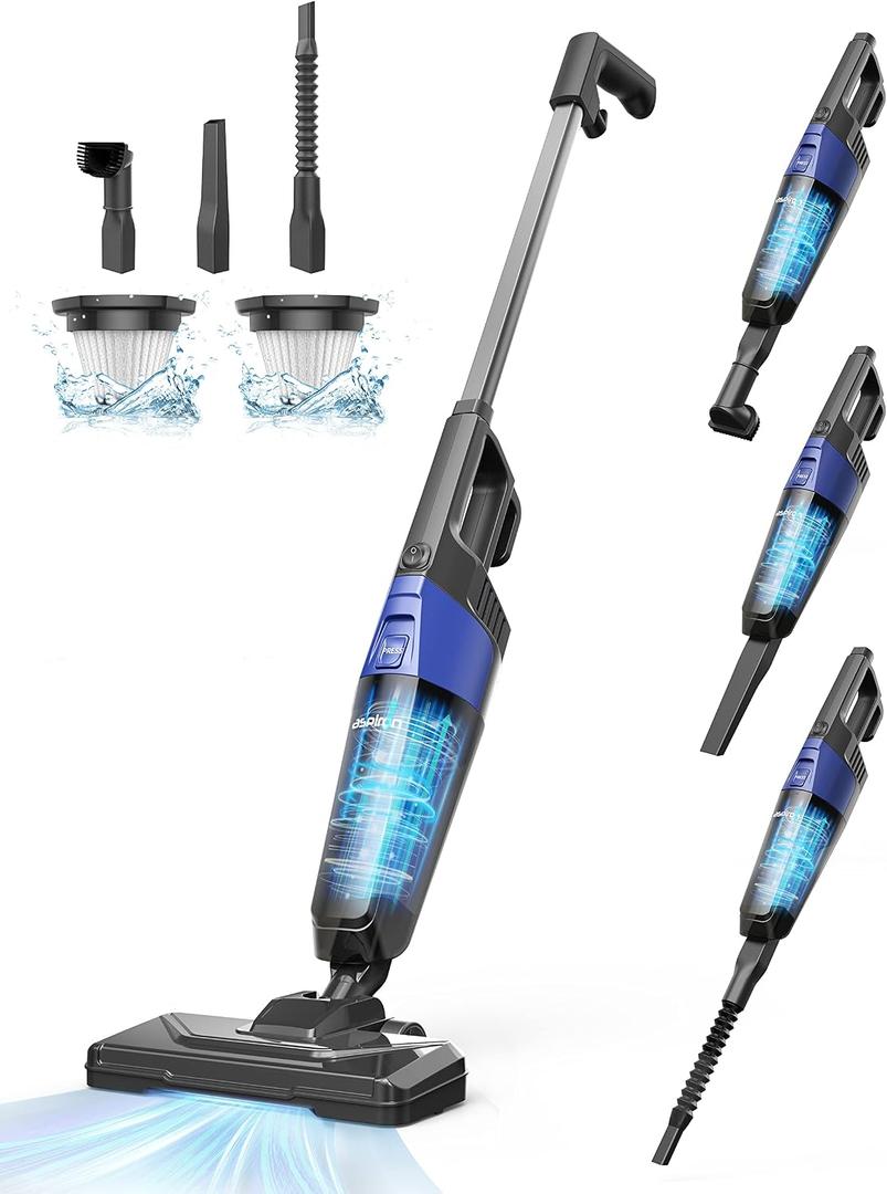 Small Vacuum Cleaner, Aspiron Stick Vacuum Cleaner with 20kPa Powerful Suction & 0.88QT Dust Cup and 16ft Power Cord, 5-in-1 Handheld Lightweight Bagless Vacuum Cleaner Carpet and Floor for Pet