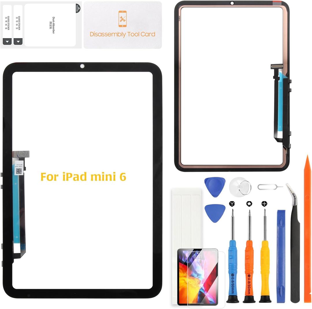 A-MIND Touch Screen Digitizer Replacement for iPad mini 6 8.3" 2021 A2567 A2568 A2569 Glass Touch Panel (LCD Not Included) with LCD Adhesive Strips Tempered Glass Protector Repair Tools
