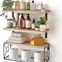 Amada Bathroom Shelves Over Toilet with Storage Basket, Floating Shelves Wall Shelves for Home Organization & Wall Decor, Bathroom/Kitchen/Living Room ShelvesNatural Wood
