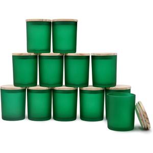 Thick Candle Jars for Making Candles 12 Pcs, 7 OZ Empty Jars with Wood Lids for Candle Making, Sample Container, Frosted Green