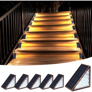 Solar Step Lights for Outside Waterproof IP67, Outdoor Stair Light 6 Pack, Solar Stair Lights Outdoor LED Outdoor Step Lights Decor for Deck, Front Step, Patio, Garden (Brown)