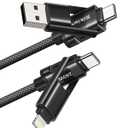 USB C Cable, 240W MAX 4 in 1 Charging Cord 5FT with EMark Chip, Fast Charging USB A/C to C/Lightning Cable for iPhone 17/16/15/14/13 Series, MacBook/Pad/Android/Tablets and More, iPhone Charger Cord