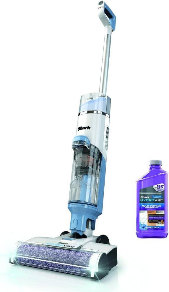 Shark WD201 HydroVac Cordless Pro XL 3-in-1 Vacuum, Mop & Self-Cleaning System with Antimicrobial Brushroll* & Solution for Multi-Surface, Hardwood, Tile, Marble & Area Rugs, Pure Water (Blue)
