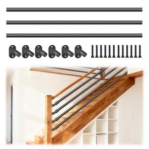 8 Foot x 1-inch Round Horizontal Bar Baluster for Stair Remodel- Wrought Iron Hollow Staircase Metal Spindles for Indoor Staircase-Stair Installation-Matte Black 3 Pack