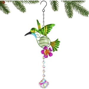 Stained Metal Hummingbird Suncatcher, Window Crystal Prisms Sun Catcher Hanging Ornament Rainbow Maker Bird Garden Wall Art Fence Decorations