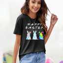 Happy Easter Shirts for Women: Easter Bunny Shirt Colorful Rabbit Easter Graphic T Shirt Letter Print Short Sleeve Tops