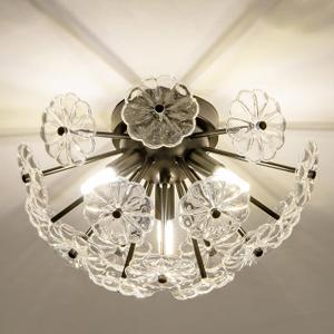 Semi Flush Mount Ceiling Light, Black Metal Flower Ceiling Light Fixtures, 3-Light Farmhouse Close to Ceiling Lamp Fixture for Bedroom Closet Kitchen Living Room Hallway(Dia 13.8")
