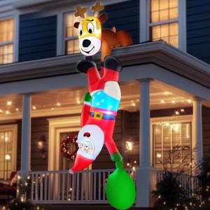 TURNMEON 8 Ft Christmas Inflatable Reindeer & Climbing Santa Claus, Funny Hanging Outdoor Decoration with Built-in LED Light for Yard & Indoor Garden Lawn Party