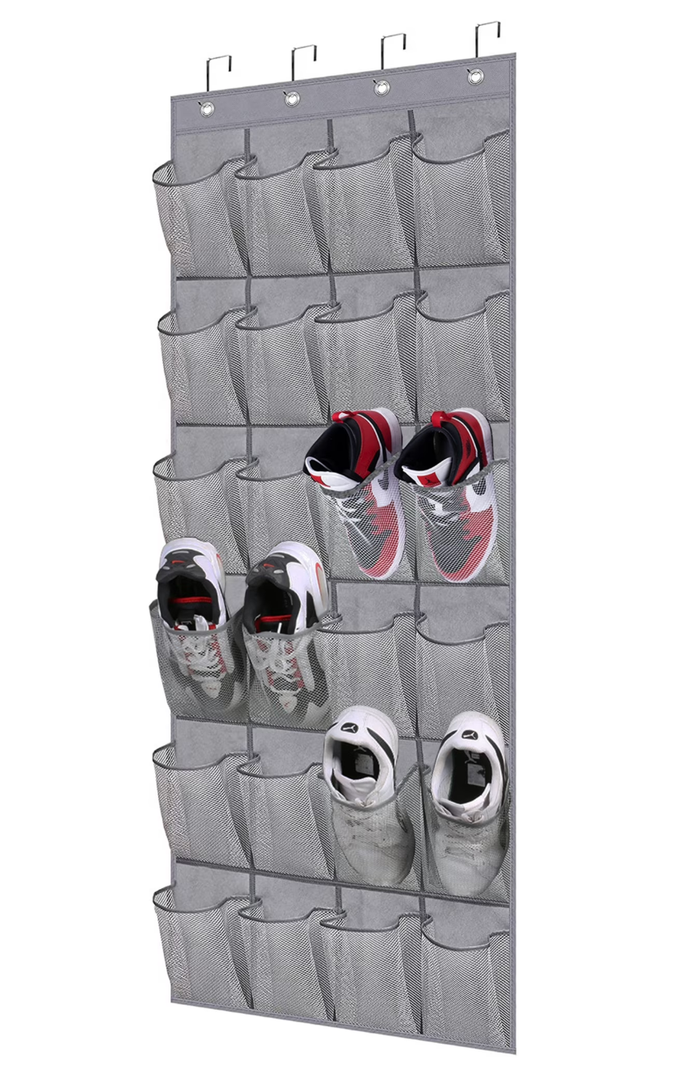 MISSLO  Pockets Over The Door Shoe Organizer Sturdy Oxford Fabric Hanging Shoe Rack for Door Mesh Closet Shoe Holder Hanger, Grey 24