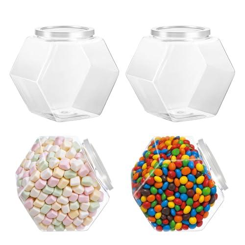 Wanmu 3Pcs Hexagonal Plastic Candy Jar with Lid, Clear Cookie Jars 73 OZ, Clear Candy Containers, Hexagon Cookie Jars with Lids, Plastic Dry Food Jar for Snacks, Cookies, Dog Treats