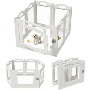 Foldable Clear Acrylic Dog Playpen with Door, 23.6" Acrylic Puppy Playpen, Easy Assemble Indoor Pet Fence with White Frame, Clear Dog Playpen for Puppies & Animal (White, 23.6‘H, 6 Panels + 1 Door)