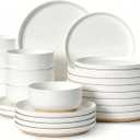 Plates and Bowls Sets, Scratch Resistant Dinnerware Sets for 8, 24 Pieces Porcelain Ceramic Dishware Dishes Set, Modern Stoneware Kitchen Dinner Set, Microwave and Dishwasher Safe, Cream White